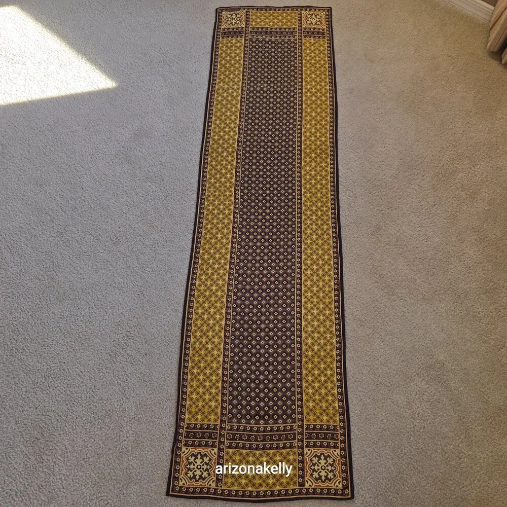 Unused Oscar de la Renta Silk Oblong Scarf Yellow Brown Flowers - Picture 14 of 15